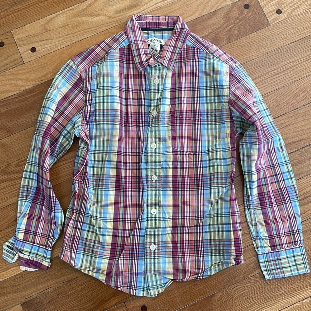 Cherokee Boys M 8 10 Bright Plaid Button Down Long Sleeve Plaid Shirt